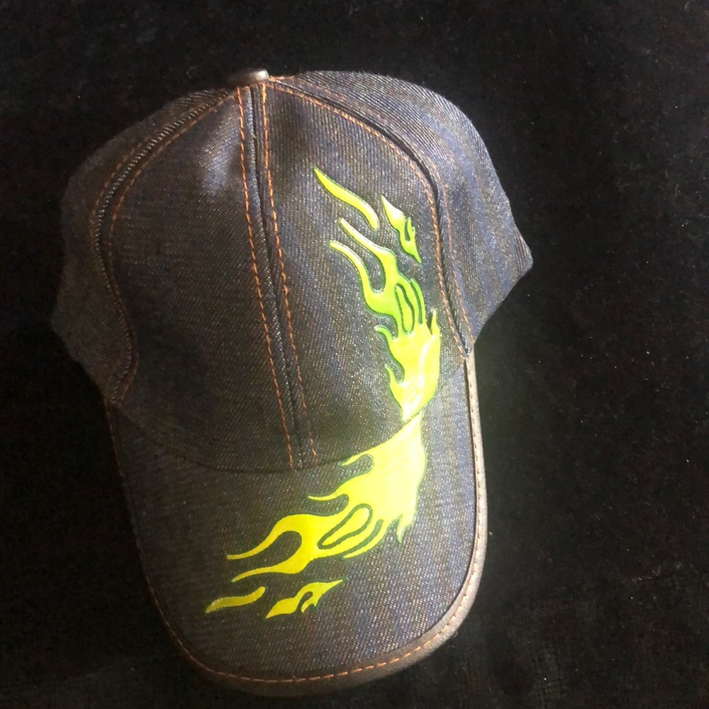 BB cap blue jean leather like trim